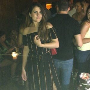 Off-shoulder striped maxi dress